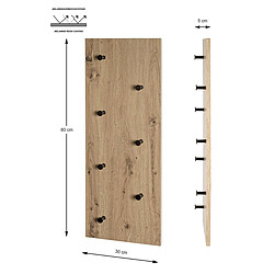 Pegane Garderobe murale, Patère murale en bois coloris chêne et métal noir -longueur 80 x profondeur 5 x hauteur 30 cm