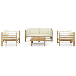 Maison Chic Salon de jardin 5 pcs + coussins - Mobilier/Meubles de jardin - Table et chaises d'extérieur blanc crème Bambou -MN35459