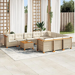 vidaXL Salon de jardin 11 pcs avec coussins beige résine tressée