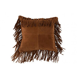 Dansmamaison Coussin Franges Carre Cuir Cognac