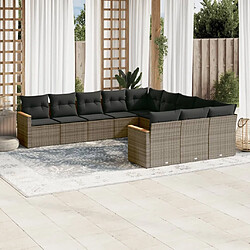 Maison Chic Salon de jardin 11 pcs avec coussins | Ensemble de Table et chaises | Mobilier d'Extérieur gris résine tressée -GKD57376