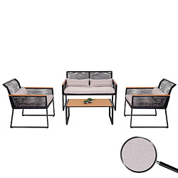 Decoshop26 Salon de jardin canapé fauteuils et table inclus coussins revêtement en acier gris clair 04_0008309