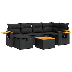 vidaXL Salon de jardin 7 pcs avec coussins noir résine tressée