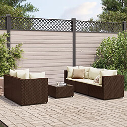 vidaXL Salon de jardin 6 pcs avec coussins Marron Résine tressée