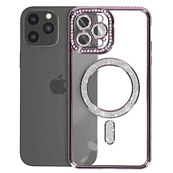 Avizar Coque Diamant pour iPhone 12 Pro Max Protection MagSafe Contour Strass Violet