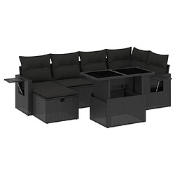 vidaXL Salon de jardin 7 pcs avec coussins noir résine tressée