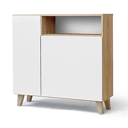 Pegane Armoire à chaussures, meuble à chaussures avec 2 portes coloris chêne cambrian, blanc - longueur 90 x profondeur 29 x hauteur 90 cm