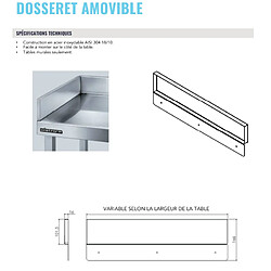 Dosseret Droit en Inox Latéral Amovible pour Plonges - Gamme 550 - Distform