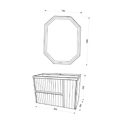 Kiamami Valentina MEUBLE DE SALLE DE BAIN SUSPENDU 80CM EN CHÊNE DORÉ CANNELÉ | CORTINA pas cher