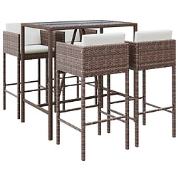 vidaXL Ensemble de bar de jardin avec coussins 5 pcs marron poly rotin