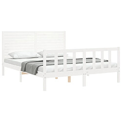 Acheter Maison Chic Lit adulte - Cadre Structure de lit avec tête de lit Contemporain blanc 160x200 cm bois massif -MN69980