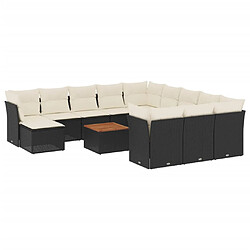 vidaXL Salon de jardin avec coussins 13 pcs noir résine tressée