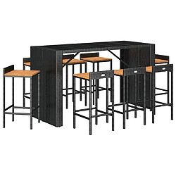 Avis Maison Chic Table de bar et chaises d'extérieur 9 pcs,Ensemble de bar de jardin pour relax noir poly rotin/bois massif acacia -GKD913675