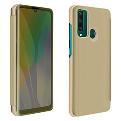 Avizar Housse Huawei Y6p Clapet translucide Design Miroir Support Vidéo Doré