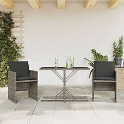 Maison Chic Ensemble de bistro 3 pcs avec coussins,Table + chaises + coussins de jardin gris résine tressée -GKD228564