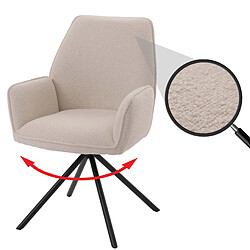 Decoshop26 Chaise de salle à manger avec accoudoir siège rotatif en tissu bouclé crème cadre trépied 04_0006272