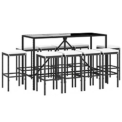 Avis Maison Chic Ensemble de bar de jardin 11 pcs et coussins,Table + chaises + coussins de jardin noir poly rotin -GKD915436