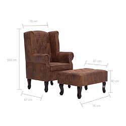 vidaXL Fauteuil Chesterfield et repose-pieds Marron Similicuir daim pas cher