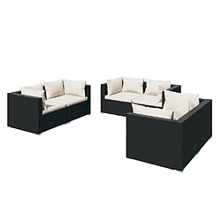 vidaXL Salon de jardin 6 pcs avec coussins Résine tressée Noir