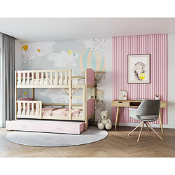 Kids Literie Lit Superposé Tomy 90x190 Pin - rose Livré avec sommiers, tiroir et matelas en mousse de 7cm