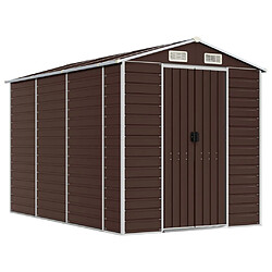 Helloshop26 Abri de jardin cabane cabanon maison de stockage remise extérieur hangar outils robuste 191 x 300 x 198 cm acier galvanisé marron 02_0022270