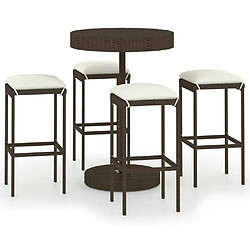 Maison Chic Ensemble de bar de jardin 5 pcs et coussins,Table + chaises + coussins d'extérieur Résine tressée Marron -GKD917890