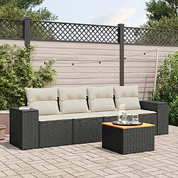 vidaXL Salon de jardin 5 pcs avec coussins noir résine tressée