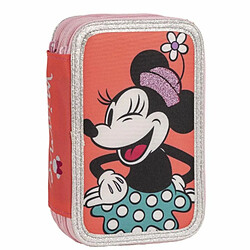 Pochette à crayons triple Minnie Mouse Rose 13 x 7,5 x 20 cm