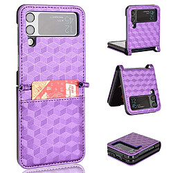 Coque en TPU + PU motif losange avec porte-carte violet pour votre Samsung Galaxy Z Flip3 5G