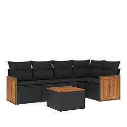 vidaXL Salon de jardin 6 pcs avec coussins noir résine tressée