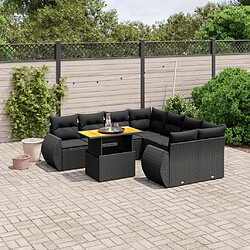 Maison Chic Ensemble Tables et chaises d'extérieur 9 pcs avec coussins,Salon de jardin noir résine tressée -GKD735439