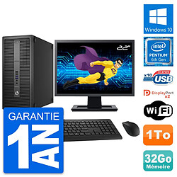 PC Tour HP 800 G2 Ecran 22" Intel G4400 RAM 32Go Disque Dur 1To Windows 10 Wifi - Occasion