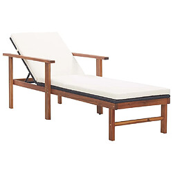 Maison Chic Chaise longue | Transat Bain de soleil et coussin Résine tressée et bois d'acacia Noir -GKD72050