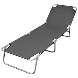 Helloshop26 Transat chaise longue bain de soleil lit de jardin terrasse meuble d'extérieur pliable avec dossier réglable gris 02_0012860