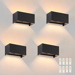 NETTLIFE 4 Lampes Murales Extérieures LED Noires, Éclairage Ascendant/Descendant, IP65, Lumière Blanche Chaude G9