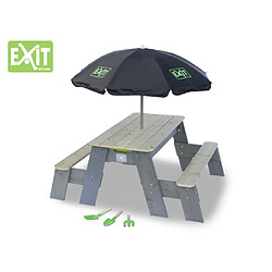 EXIT Aksent Table à sable eau et pique-nique+ 2 Bancs + Parasol + Outils Jardin