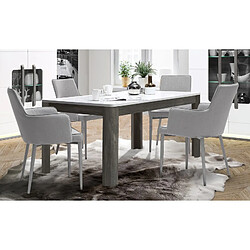 Meubletmoi Table de repas extensible 160/206 plateau blanc laqué et pieds gris - ALEXIANE