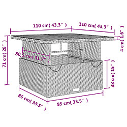 vidaXL Table de jardin gris 110x110x71 cm Résine tressée bois d'acacia pas cher