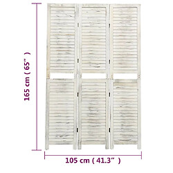 vidaXL Cloison de séparation 3 panneaux Blanc antique 105x165 cm Bois pas cher