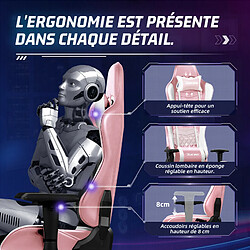 Lexzurn Chaise Gaming Inclinable 155° Accoudoirs et Hauteur Réglables Fauteuil Gaming Ergonomique Blanc et rose