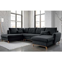 Bestmobilier Lagom - canapé d'angle panoramique - convertible - avec coffre - en tissu - 7 places - gauche Lagom - canapé d'angle panoramique - convertible - avec coffre - en tissu - 7 places - gauche - Gris foncé