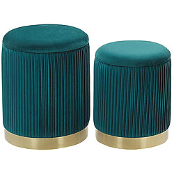 Beliani Pouf MIRAMAR Set de 2 Bleu paon Velours 35/31 cm 35/31 cm 