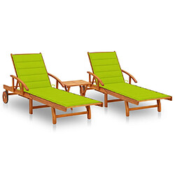 Helloshop26 Lot de 2 transats chaise longue bain de soleil lit de jardin terrasse meuble d'extérieur avec table et coussins acacia solide 02_0012097