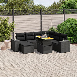 vidaXL Salon de jardin 8 pcs avec coussins noir résine tressée