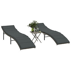 vidaXL Chaises longues lot de 2 avec table gris résine tressée