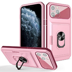 Coque en TPU + acrylique anti-rayures avec béquille rotative et porte-carte Rose/vin rouge pour votre iPhone 11 Pro 5.8 pouces