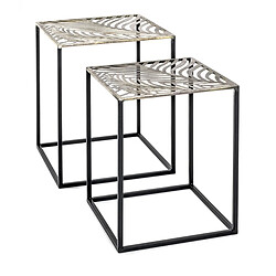 Pegane Lot de 2 tables d'appoint en métal coloris noir-bronze