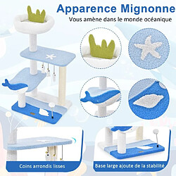 Helloshop26 Arbre à chat sur le thème de l'océan centre d'activités à 3 niveaux avec griffoirs recouverts de sisal jouets suspendus pour chats d'intérieur bleu 20_0001635