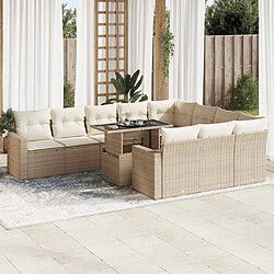 vidaXL Salon de jardin 11 pcs avec coussins beige résine tressée