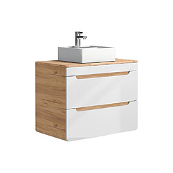 Vente-Unique Meuble de salle de bain suspendu avec vasque à poser - Coloris naturel et blanc - 80 cm - ARUBA